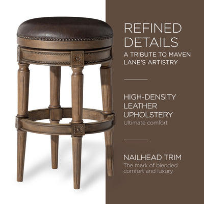 Maven Lane Backless Bar Stool in Walnut Finish w/Saddle Vegan Leather(For Parts)