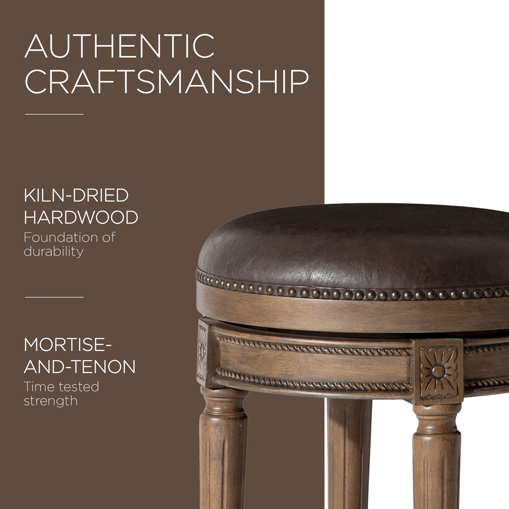 Maven Lane Backless Stool in Walnut Finish w/Saddle Vegan Leather (Open Box) - VMInnovations