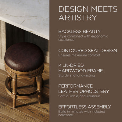 Maven Lane Backless Stool in Walnut Finish w/Saddle Vegan Leather (Open Box) - VMInnovations