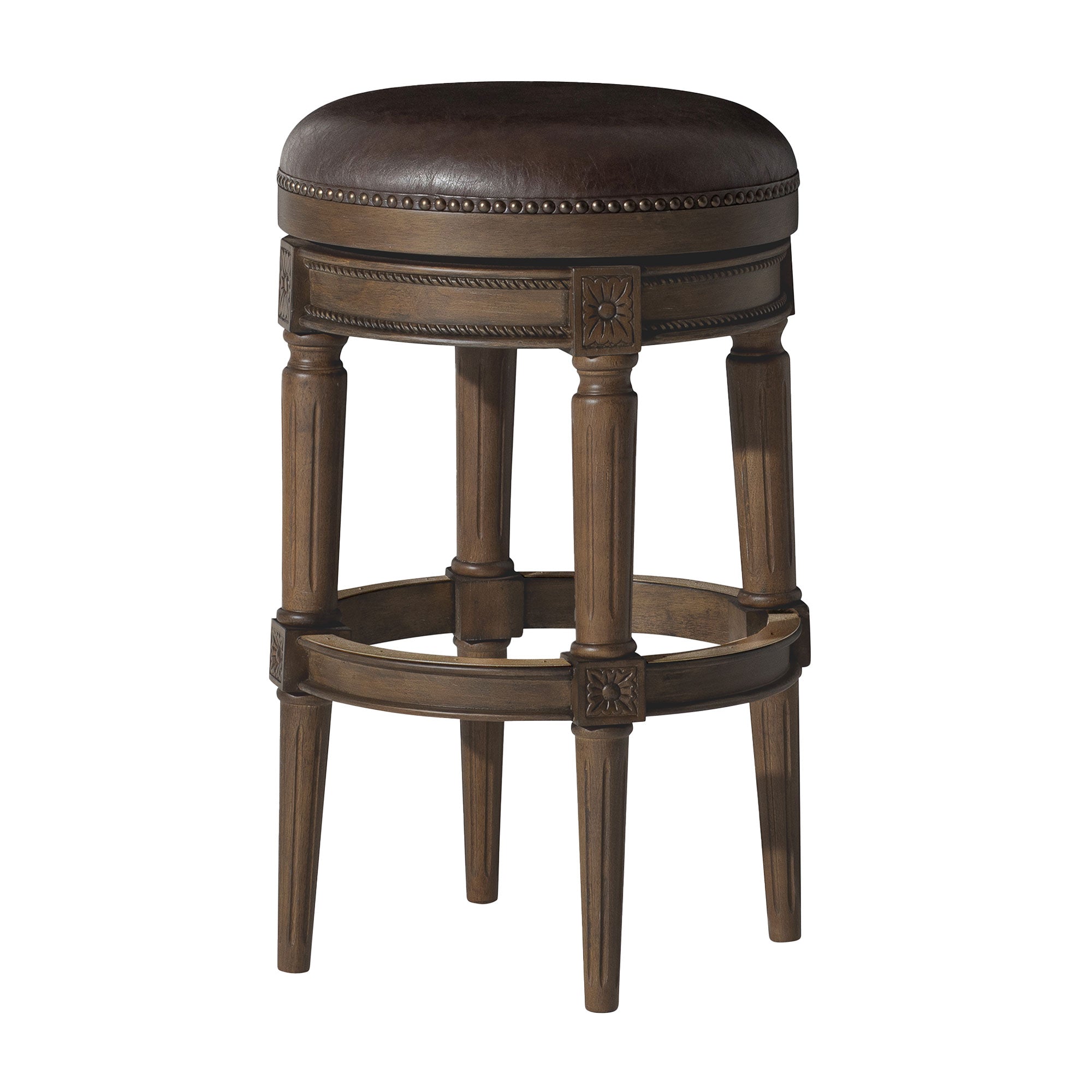 Maven Lane Backless Bar Stool in Walnut Finish w/Saddle Vegan Leather(For Parts) - VMInnovations