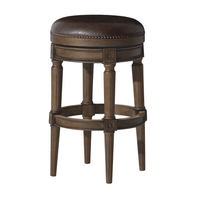 Maven Lane Backless Stool in Walnut Finish w/Saddle Vegan Leather (Open Box)