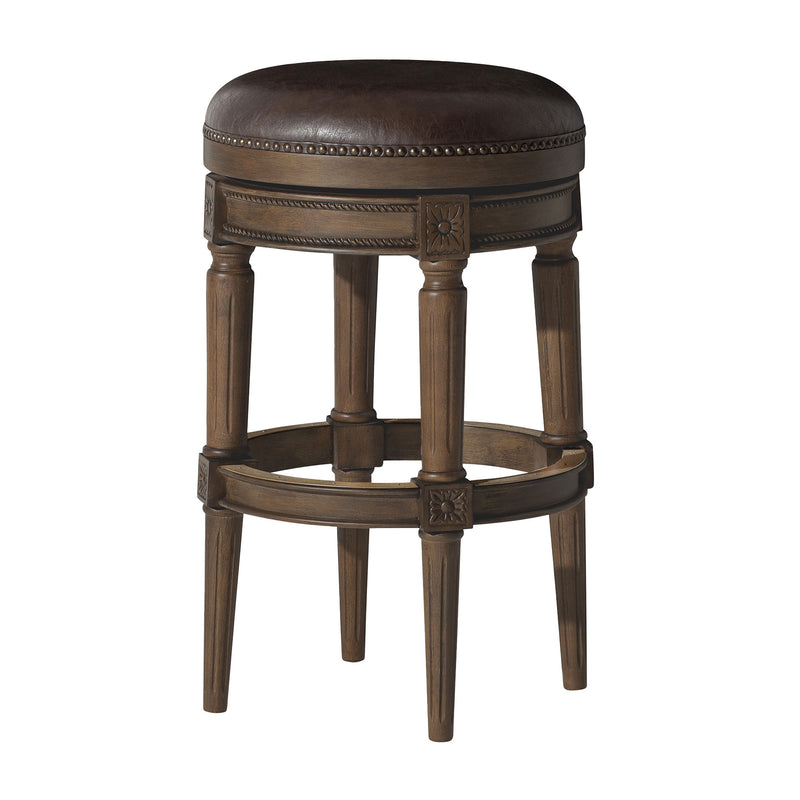 Maven Lane Backless Stool in Walnut Finish w/Saddle Vegan Leather (Open Box)