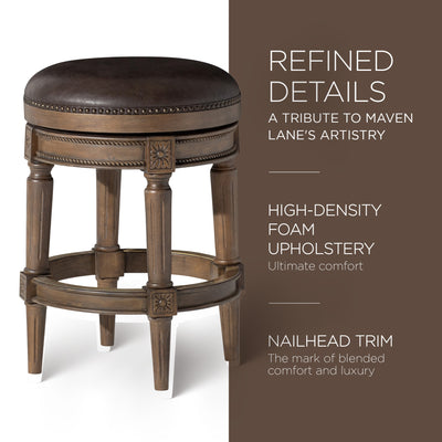 Maven Lane Backless Counter Stool Walnut Finish w/Saddle Vegan Leather(Open Box)