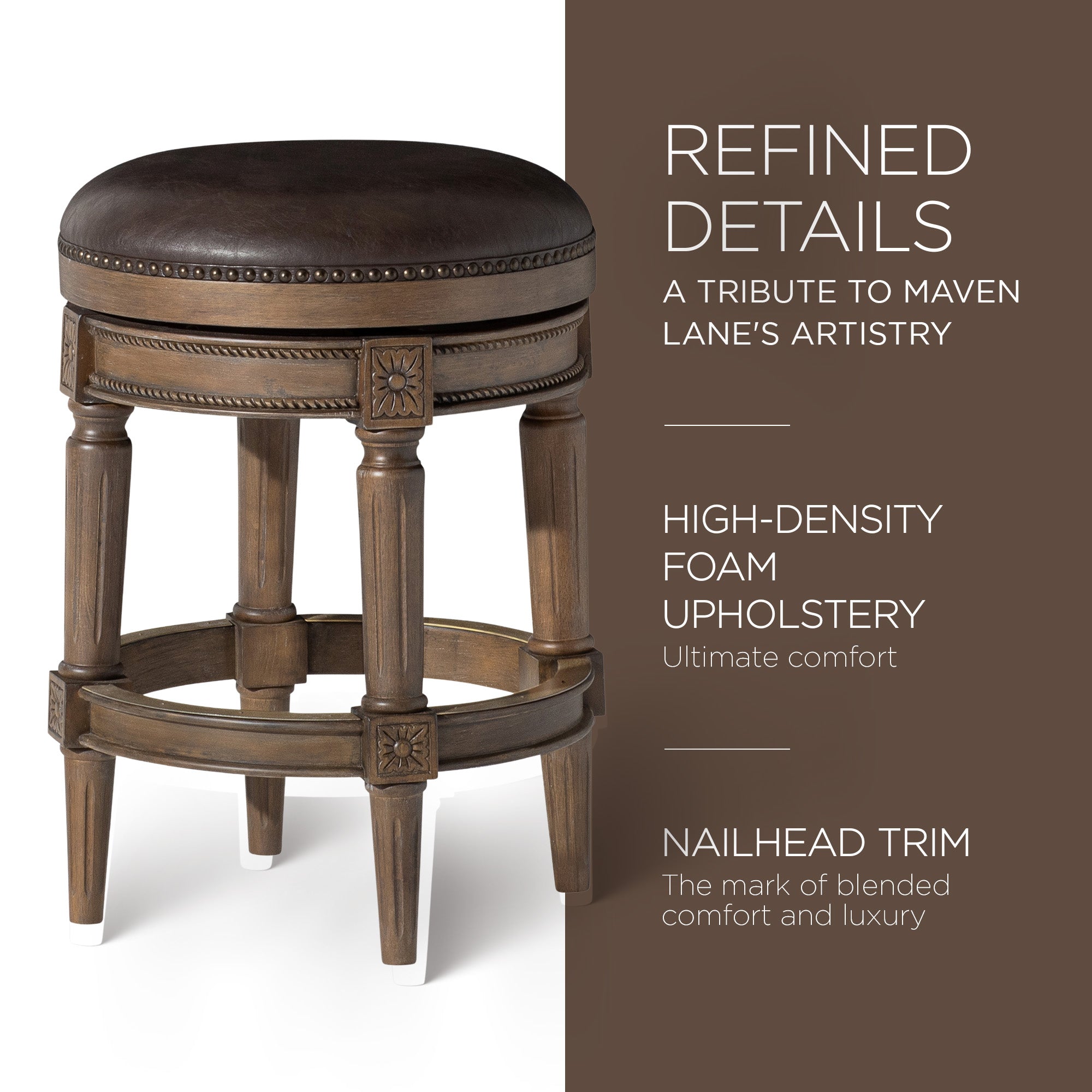 Maven Lane Backless Counter Stool Walnut Finish w/Saddle Vegan Leather(Open Box) - VMInnovations