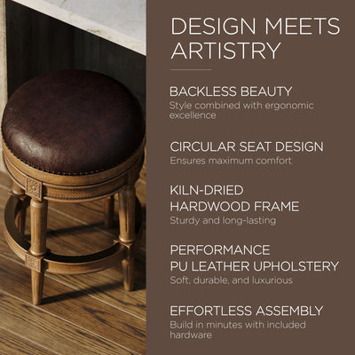 Maven Lane Backless Counter Stool Walnut Finish w/Saddle Vegan Leather(Open Box)