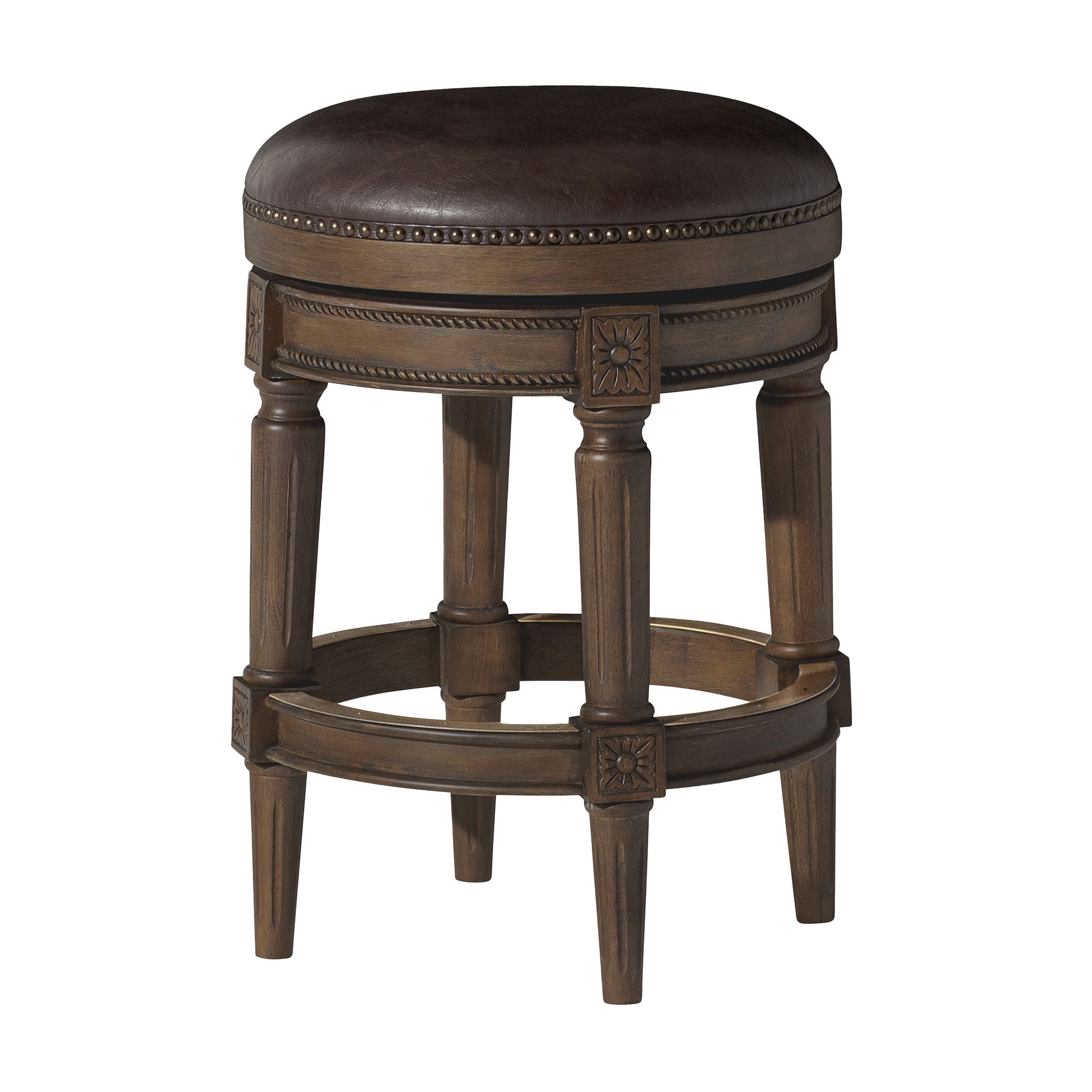 Maven Lane Backless Counter Stool Walnut Finish w/Saddle Vegan Leather(Open Box) - VMInnovations