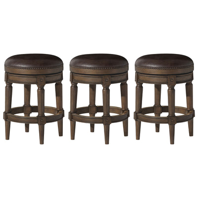 Maven Lane Pullman Backless Counter Stool in Walnut Finish w/ Marksman Saddle Vegan Leather, Set of 3 - VMInnovations