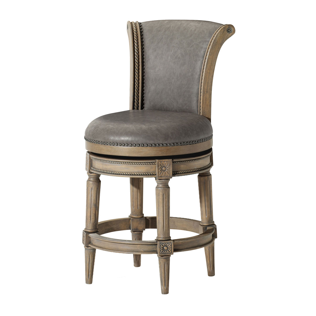 Maven Lane Pullman Stool in Reclaimed Oak Finish,Ronan Stone Vegan Leather(Used)