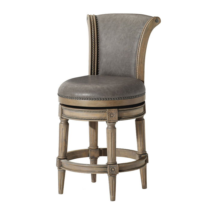 Maven Lane Pullman Stool in Reclaimed Oak Finish,Ronan Stone Vegan Leather(Used)