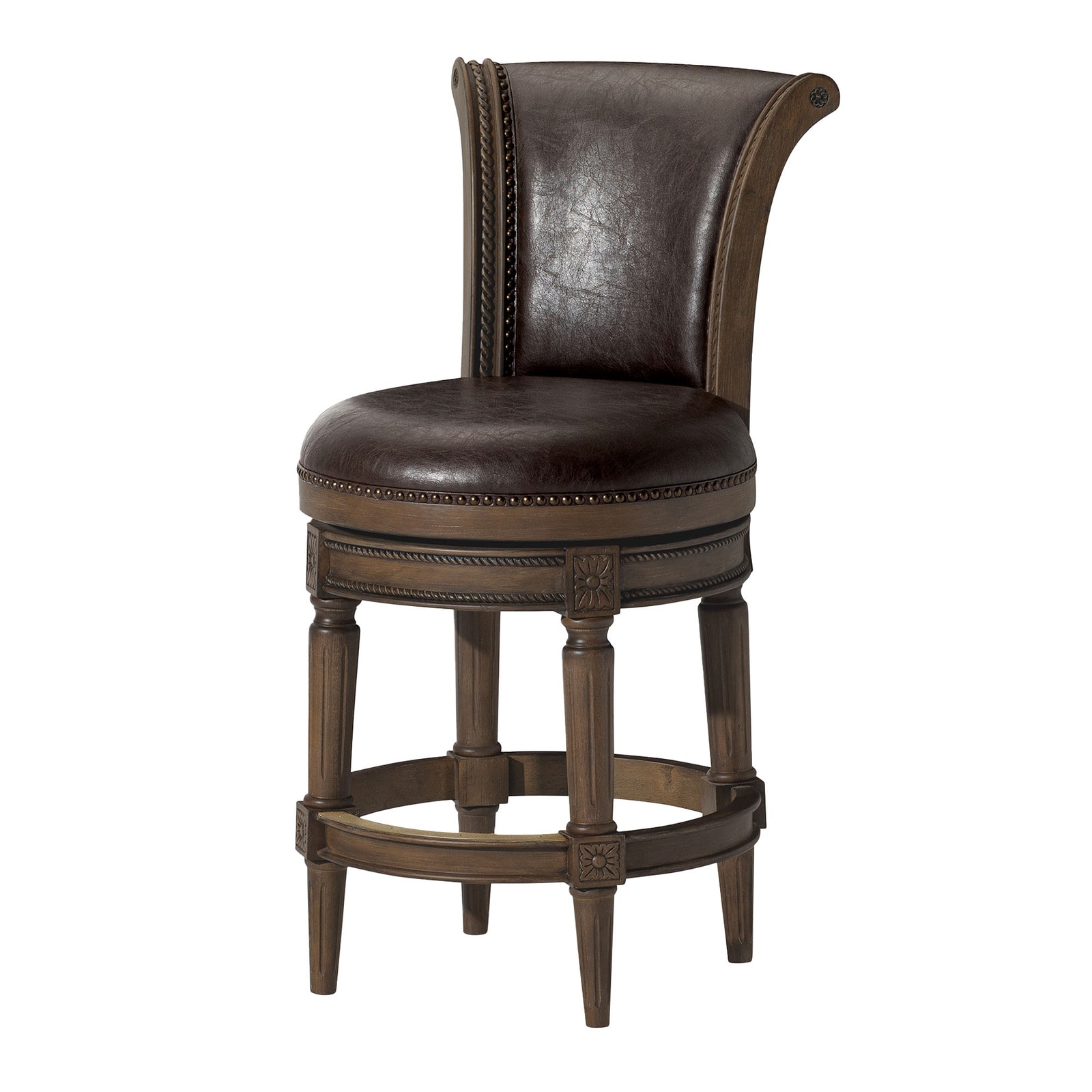 Maven Lane Counter Stool in Walnut Finish w/ Saddle Vegan Leather (For Parts) - VMInnovations