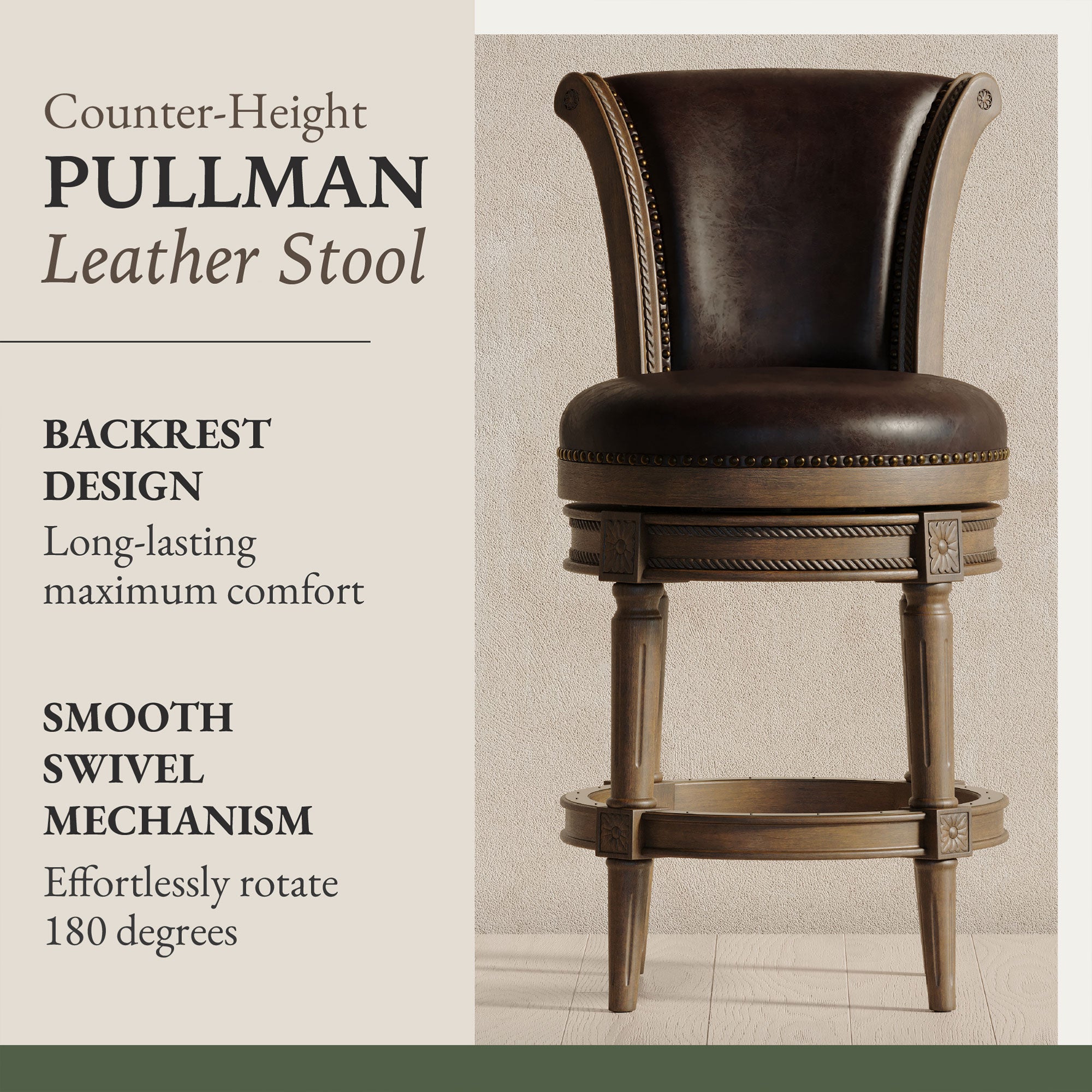 Maven Lane Pullman Counter Stool in Walnut Finish w/ Vegan Leather (Open Box) - VMInnovations