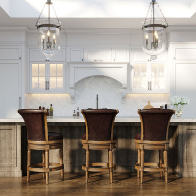 Maven Lane Pullman Counter Stool in Walnut Finish w/ Vegan Leather (Open Box) - VMInnovations