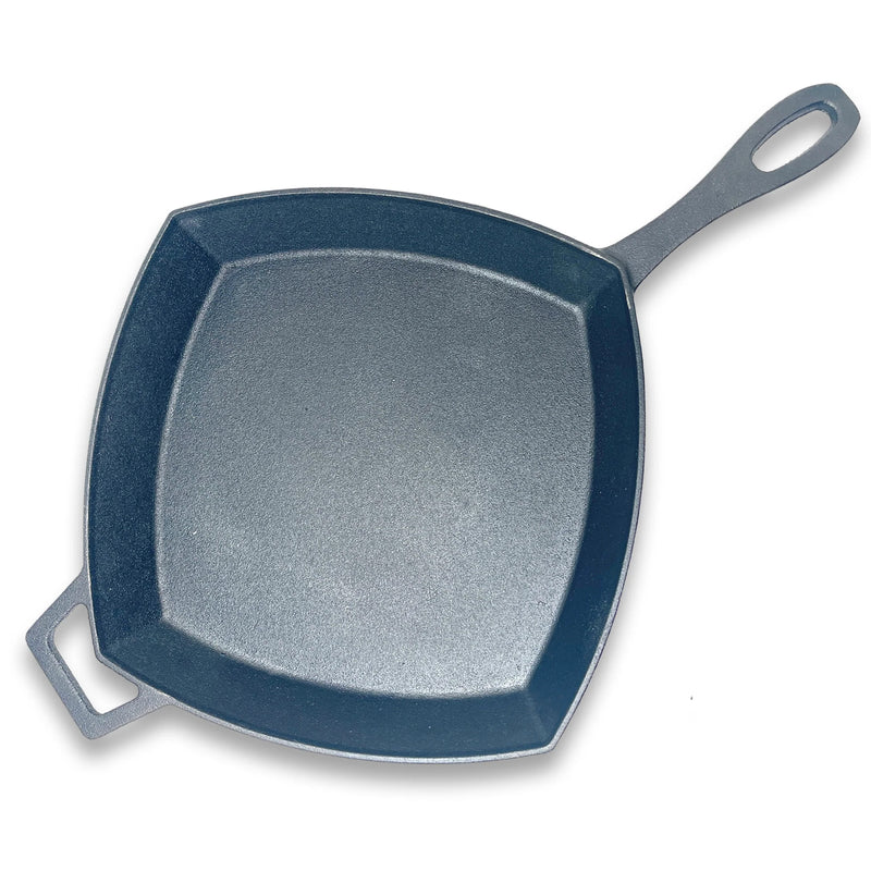 Bayou Classic 12 Inch Square Cast Iron Cooking Skillet Pan with Helper Handle