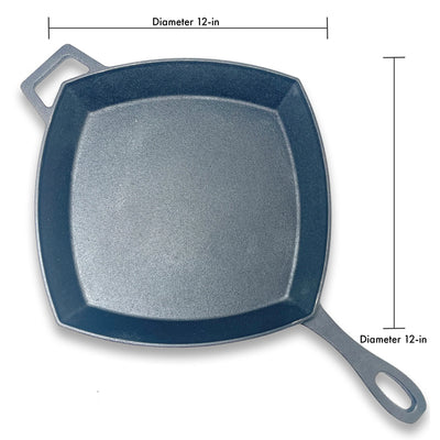 Bayou Classic 12 Inch Square Cast Iron Cooking Skillet Pan with Helper Handle