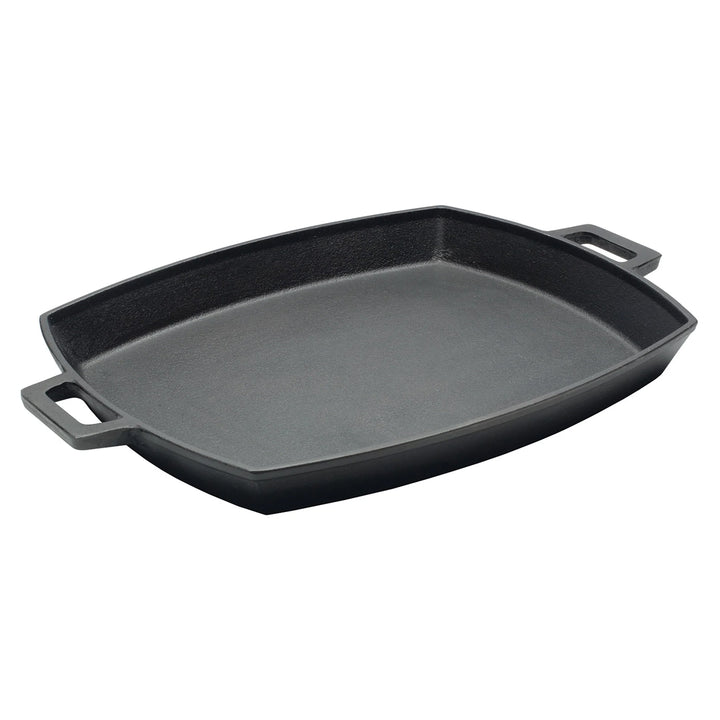 Bayou Classic 12 x 14 Inch Cast Iron Shallow Pan with Wide Loop Handles, Black