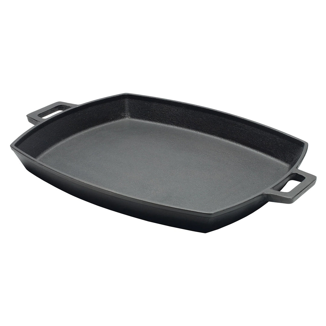 Bayou Classic 12 x 14 Inch Cast Iron Shallow Pan with Wide Loop Handles, Black