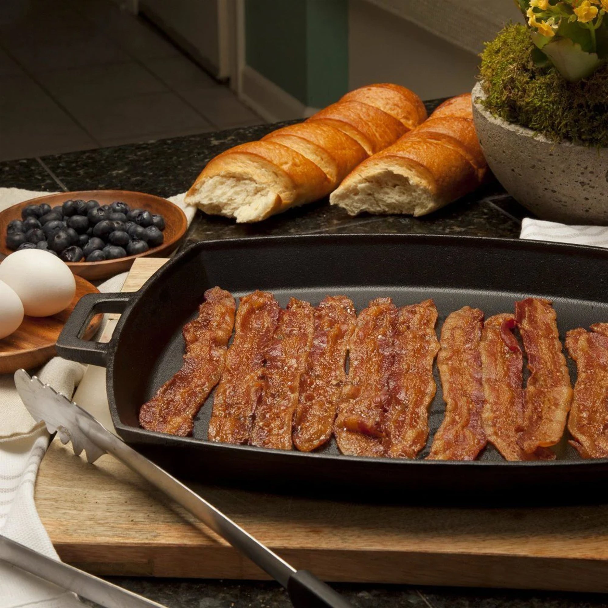 Bayou Classic 12 x 14 Inch Cast Iron Shallow Pan with Wide Loop Handles, Black - VMInnovations