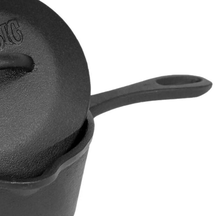 Bayou Classic 1 Quart Cast Iron Covered Sauce Pot with Self-Basting Lid, Black