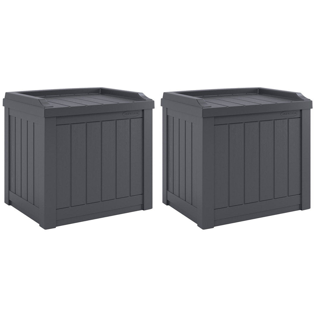 Suncast 22 Gal Outdoor Patio Small Deck Box w/Storage Seat, Cyberspace (2 Pack)