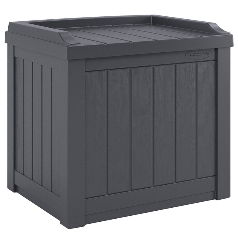 Suncast 22 Gal Outdoor Patio Small Deck Box w/Storage Seat, Cyberspace (2 Pack)