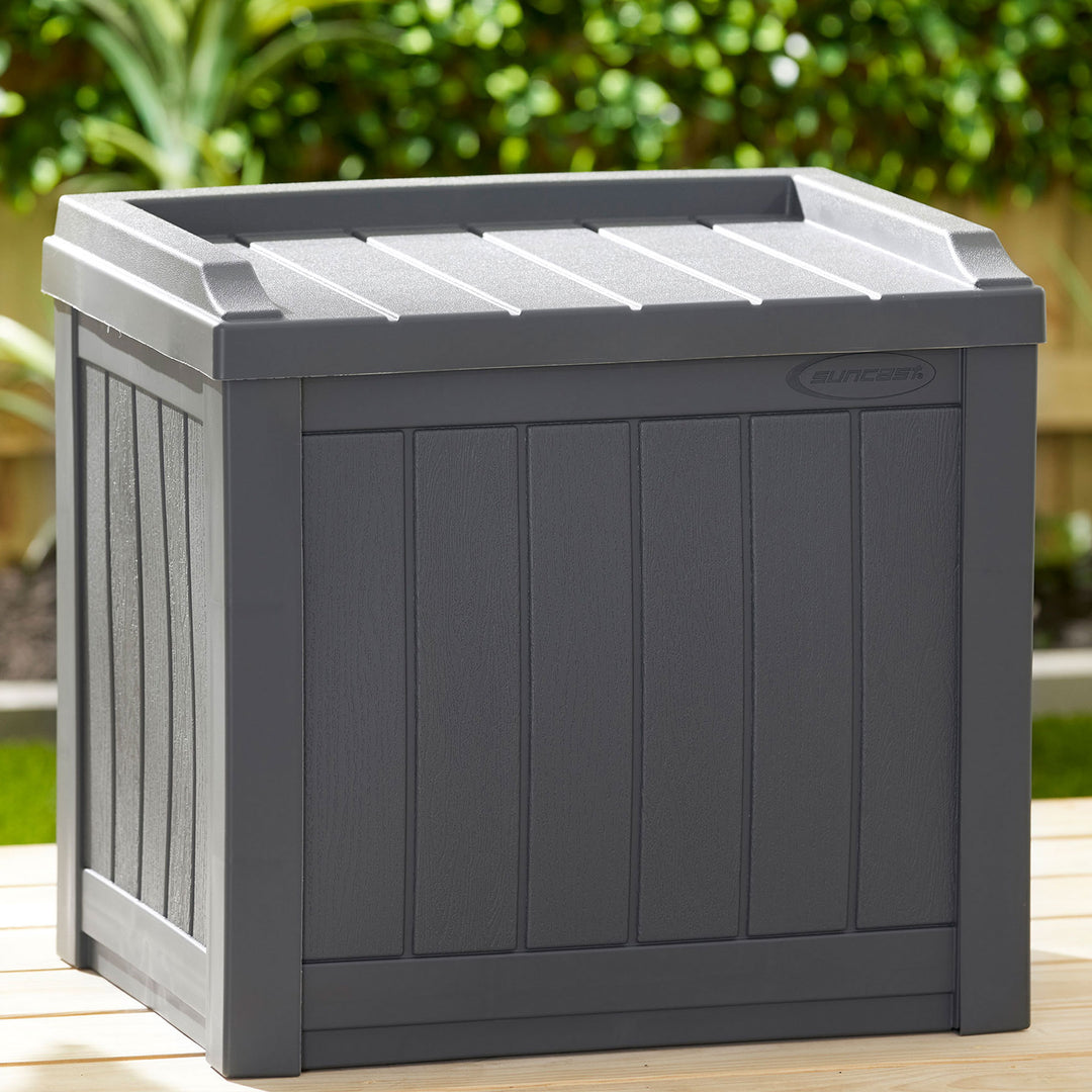 Suncast 22 Gal Outdoor Patio Small Deck Box w/Storage Seat, Cyberspace (2 Pack)