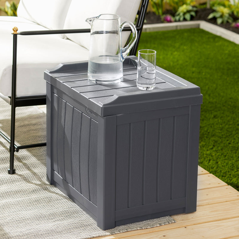 Suncast 22 Gal Outdoor Patio Small Deck Box w/Storage Seat, Cyberspace (2 Pack)