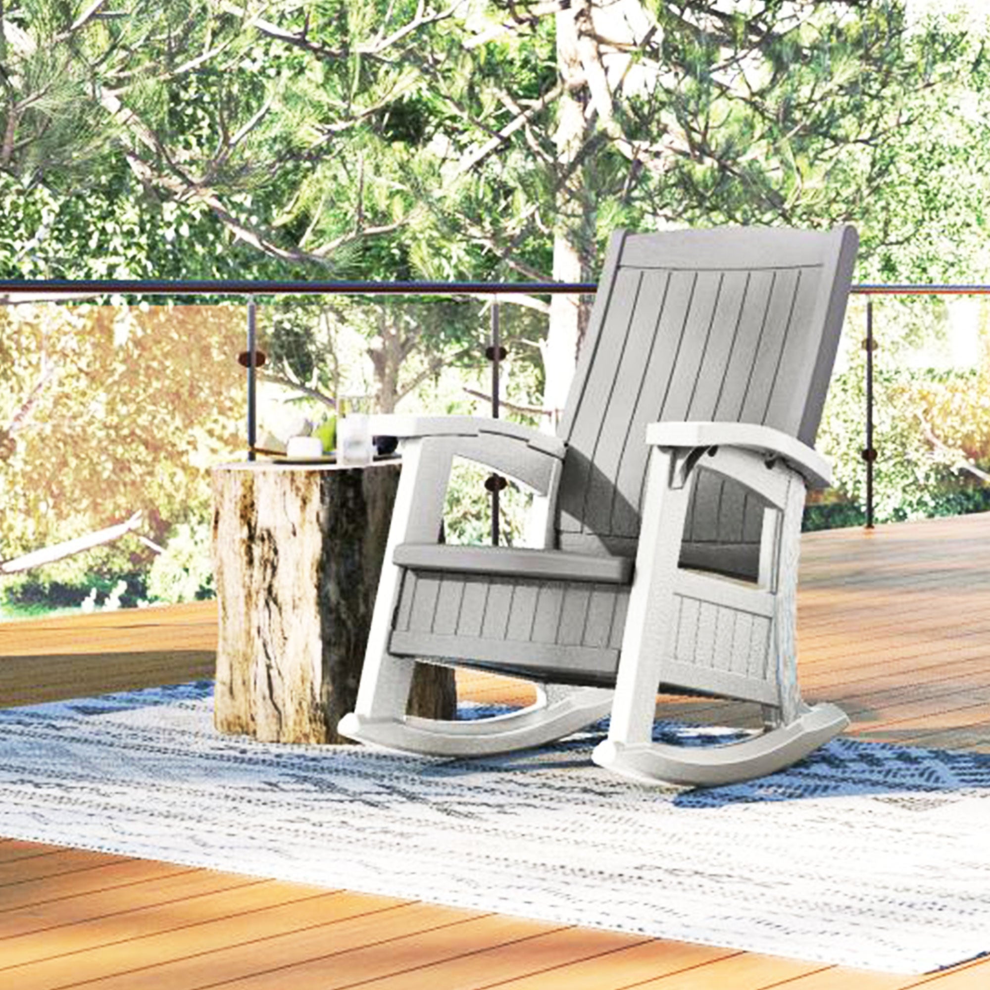 Suncast Outdoor Portable Patio Rocking Chair w/ Seat Storage, Dove Gray (4 Pack) - VMInnovations