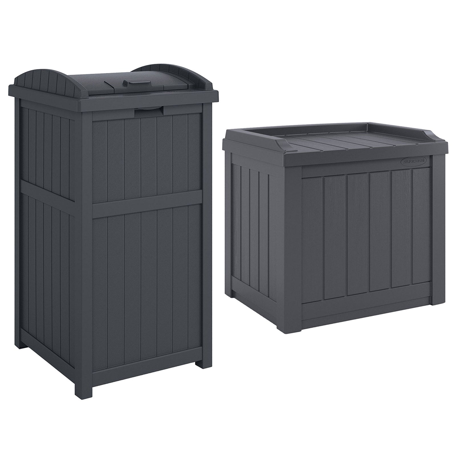 Suncast 22 Gallon Outdoor Small Deck Box & 30 Gallon Trash Waste Bin, Cyberspace - VMInnovations