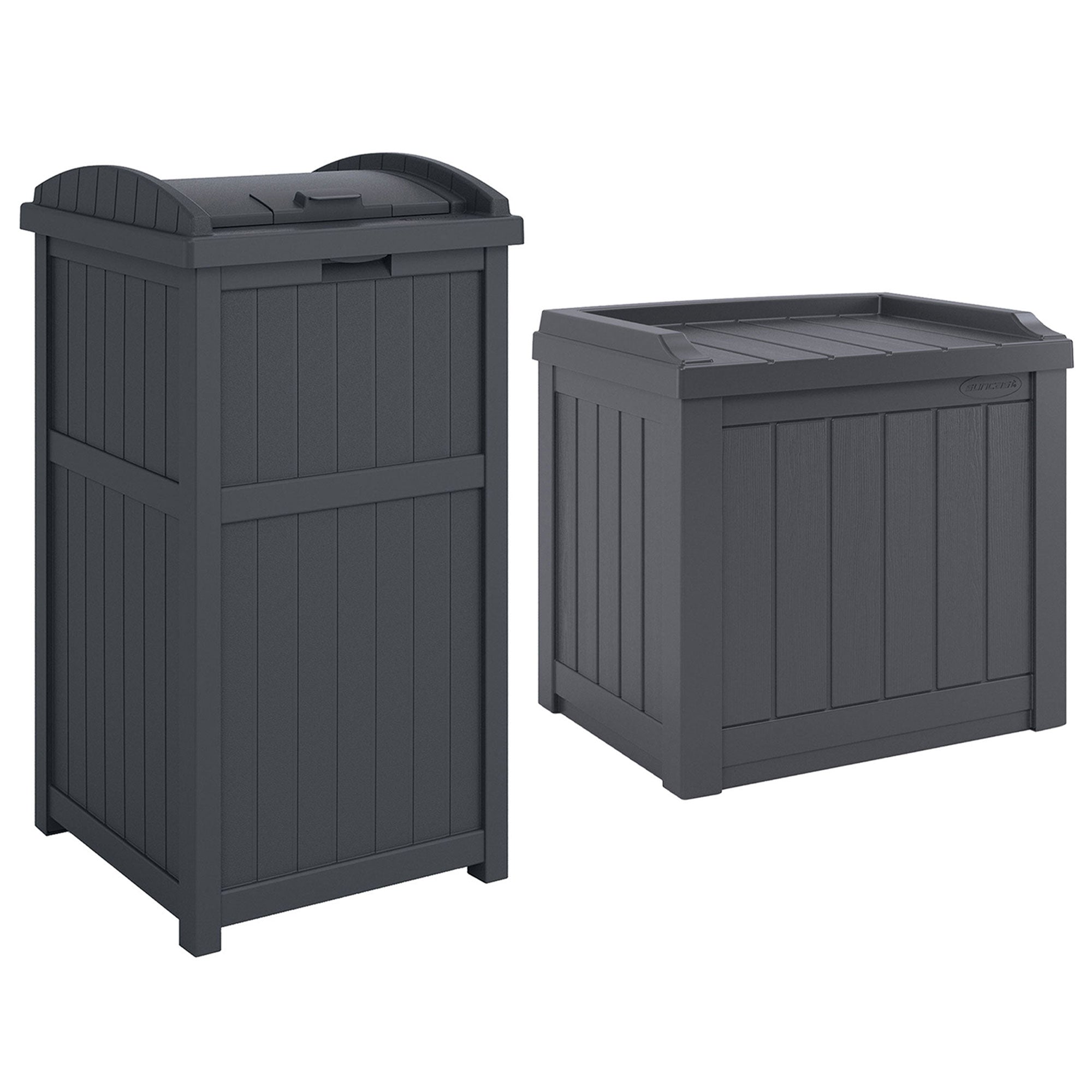 Suncast 22 Gallon Outdoor Small Deck Box & 30 Gallon Trash Waste Bin, Cyberspace - VMInnovations