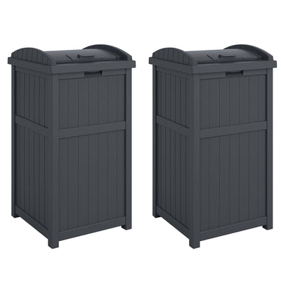 Suncast 30 Gallon Hideaway Trash Waste Bins for Outdoor, Cyberspace (2 Pack) - VMInnovations