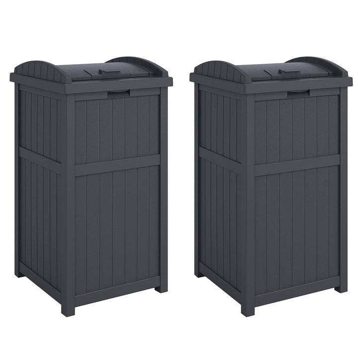 Suncast 30 Gallon Hideaway Trash Waste Bins for Outdoor, Cyberspace (2 Pack)