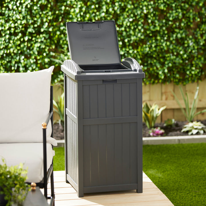 Suncast 30 Gallon Hideaway Trash Waste Bins for Outdoor, Cyberspace (2 Pack)