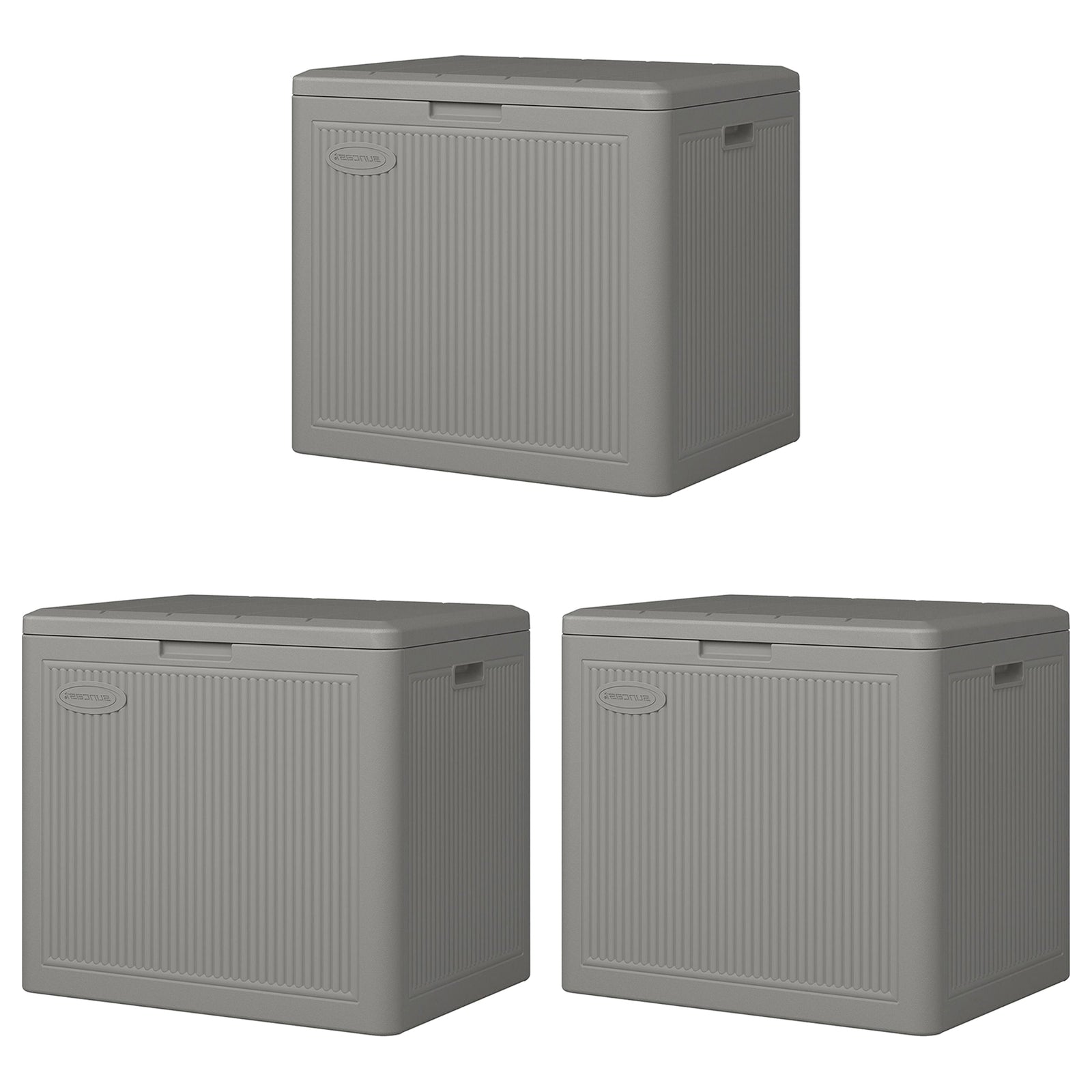 Suncast 22 Gallon Indoor Outdoor Small Patio Deck Storage Box, Stoney (3 Pack) - VMInnovations