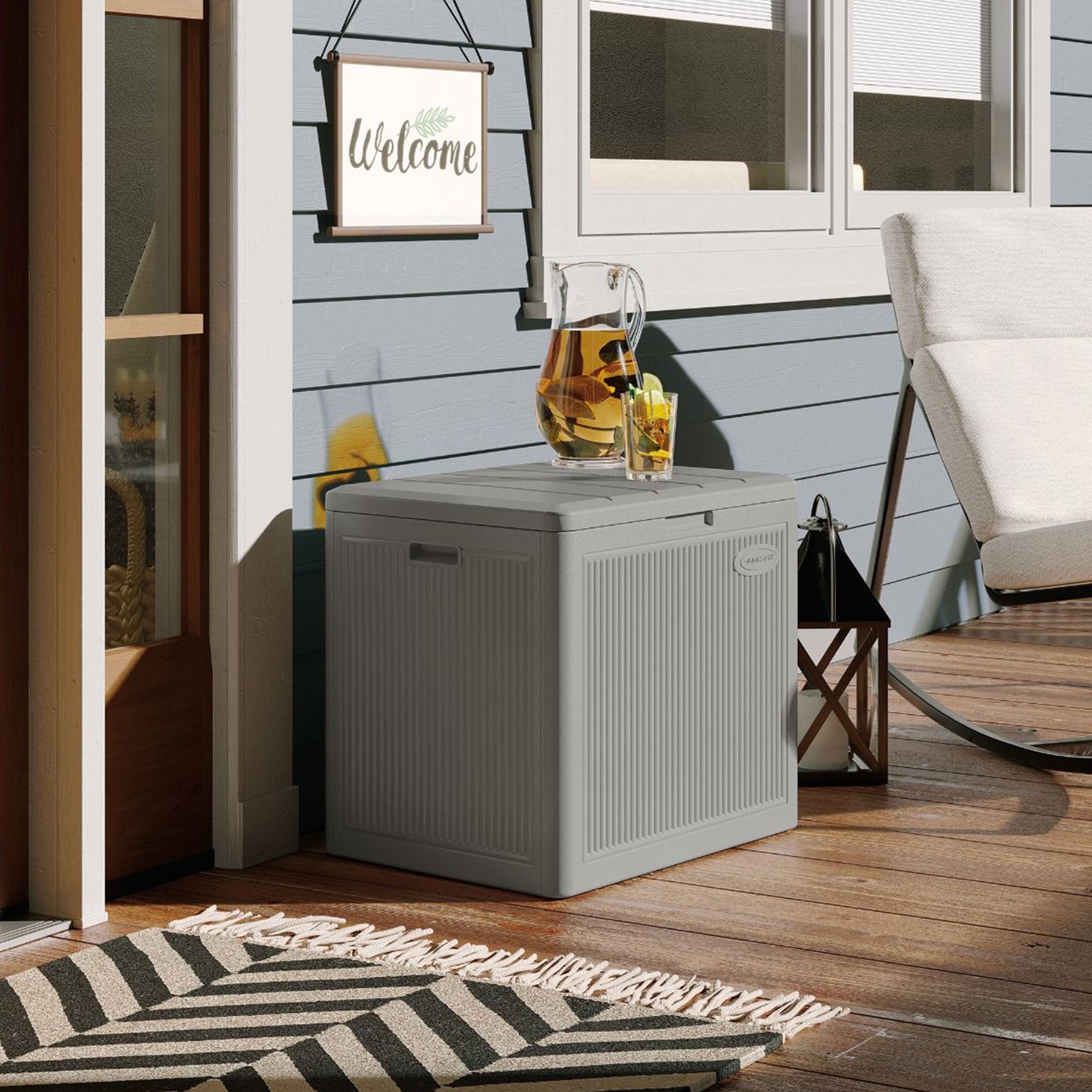 Suncast 22 Gallon Indoor Outdoor Small Patio Deck Storage Box, Stoney (3 Pack) - VMInnovations
