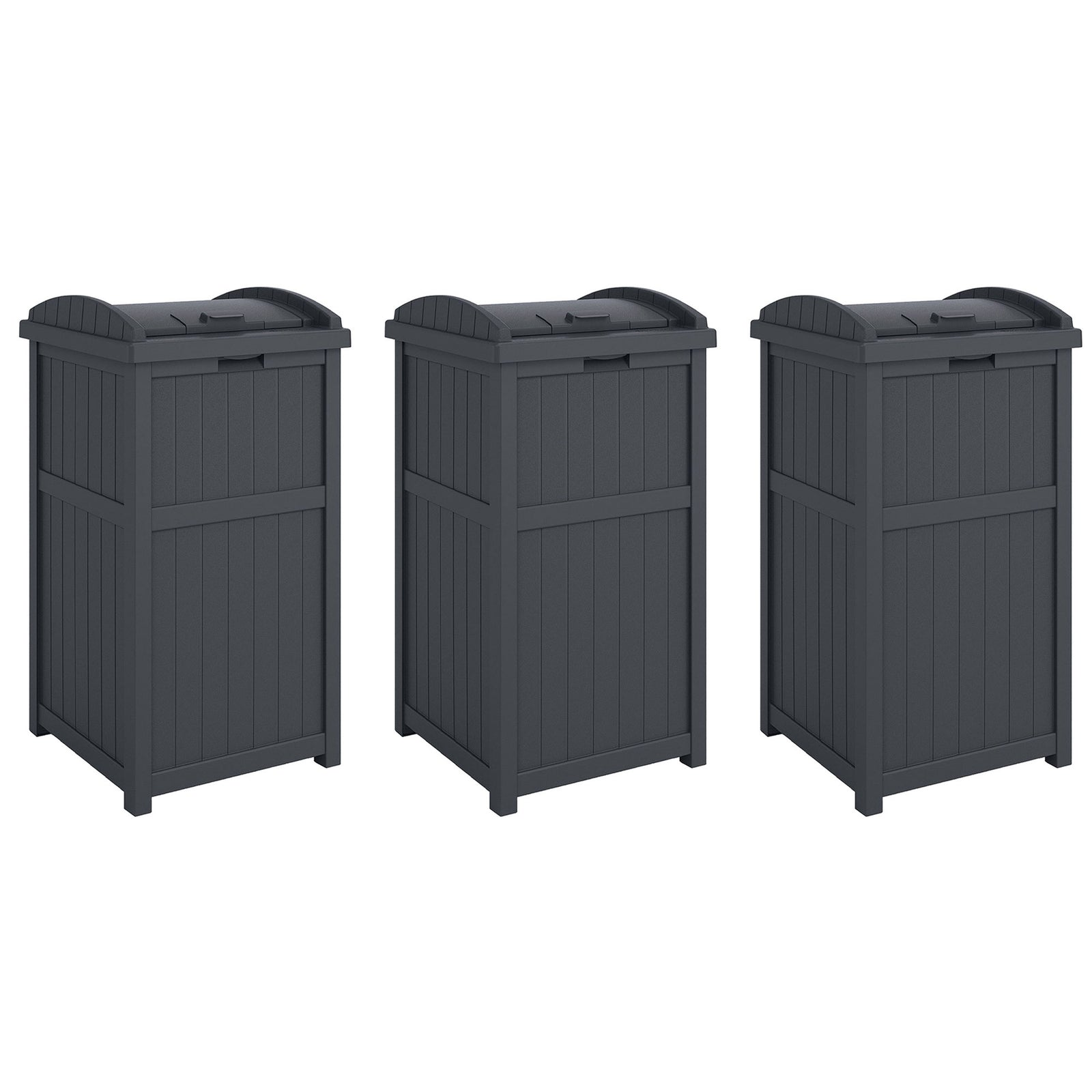 Suncast 30 Gallon Hideaway Trash Waste Bins for Outdoor, Cyberspace (3 Pack) - VMInnovations