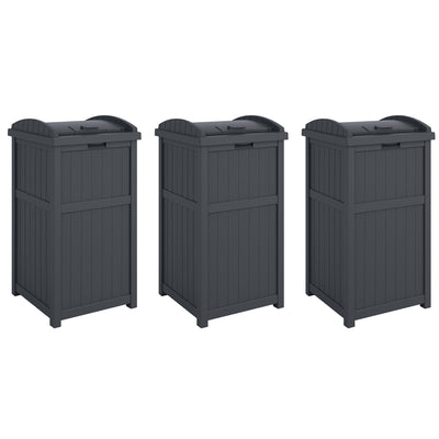Suncast 30 Gallon Hideaway Trash Waste Bins for Outdoor, Cyberspace (3 Pack) - VMInnovations