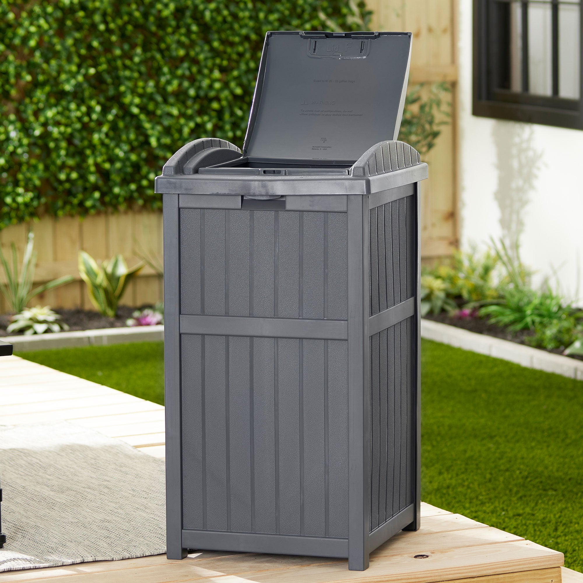Suncast 30 Gallon Hideaway Trash Waste Bins for Outdoor, Cyberspace (3 Pack) - VMInnovations