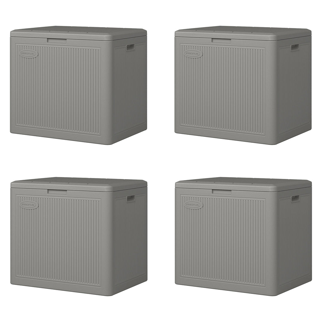 Suncast 22 Gallon Indoor Outdoor Small Patio Deck Storage Box, Stoney (4 Pack)