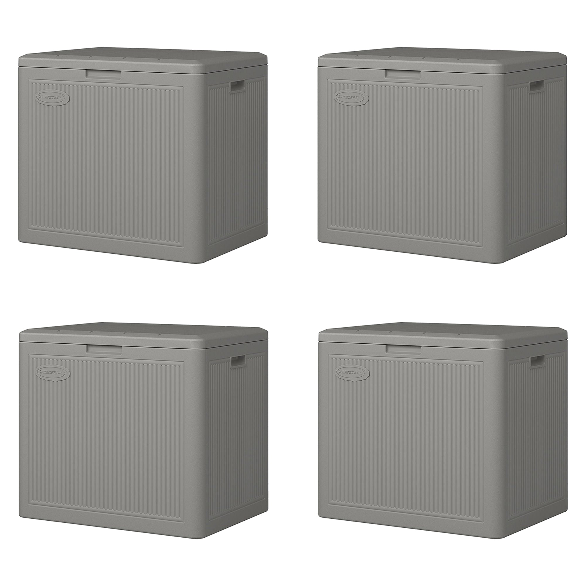 Suncast 22 Gallon Indoor Outdoor Small Patio Deck Storage Box, Stoney (4 Pack) - VMInnovations