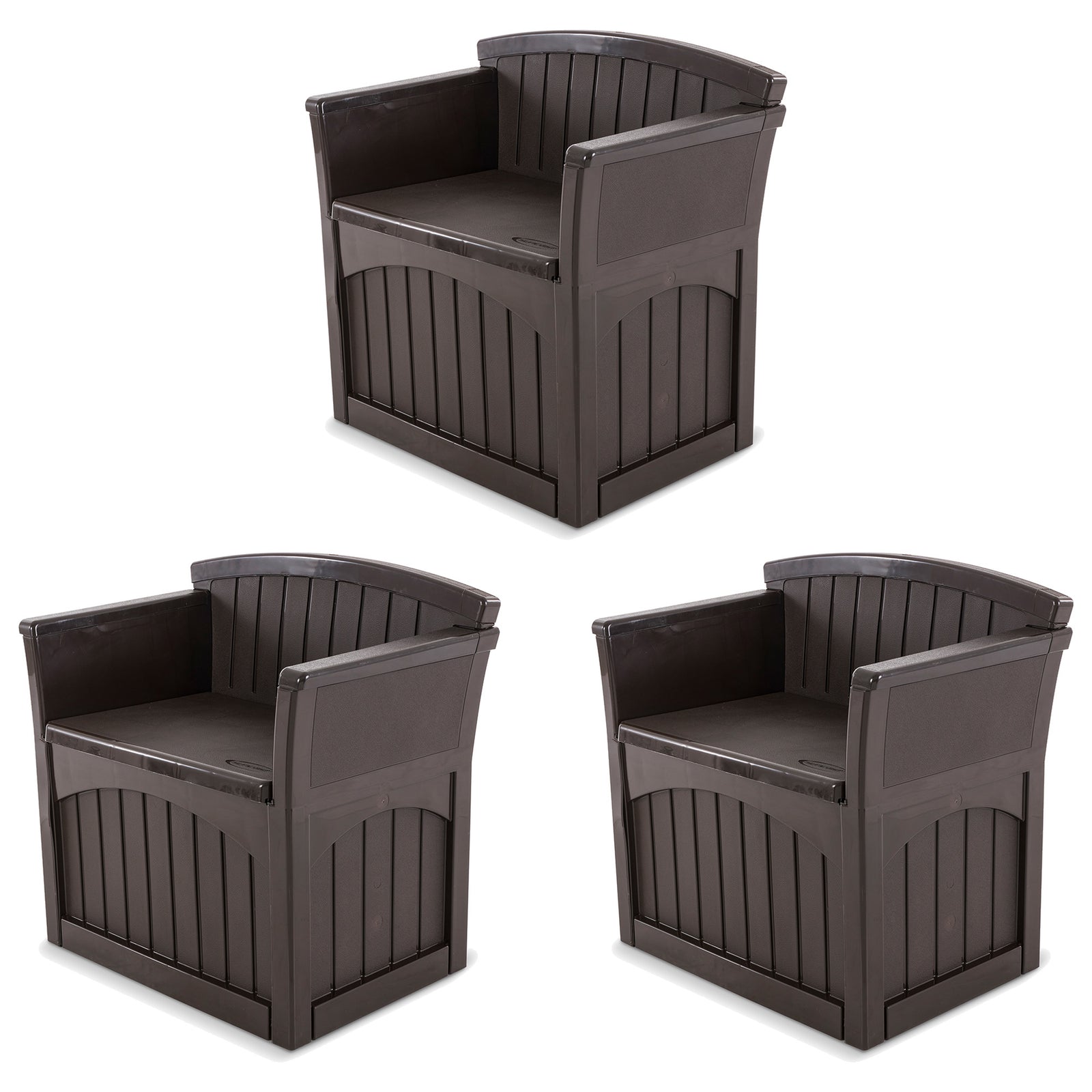 Suncast 31 Gallon Indoor and Outdoor Storage Patio Bench Chair, Java (3 Pack) - VMInnovations