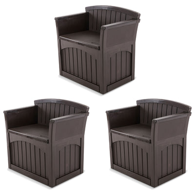 Suncast 31 Gallon Indoor and Outdoor Storage Patio Bench Chair, Java (3 Pack) - VMInnovations
