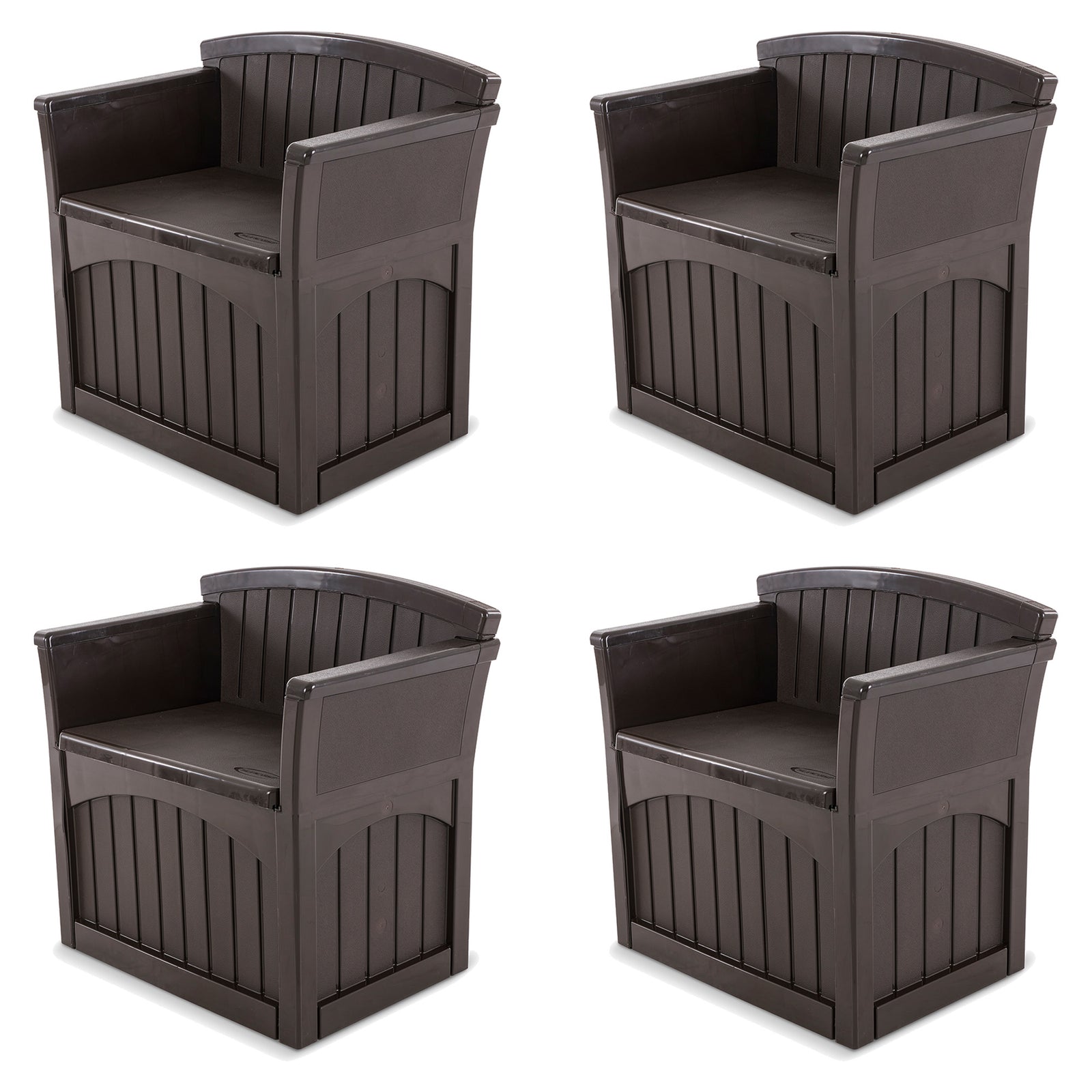 Suncast 31 Gallon Indoor and Outdoor Storage Patio Bench Chair, Java (4 Pack) - VMInnovations