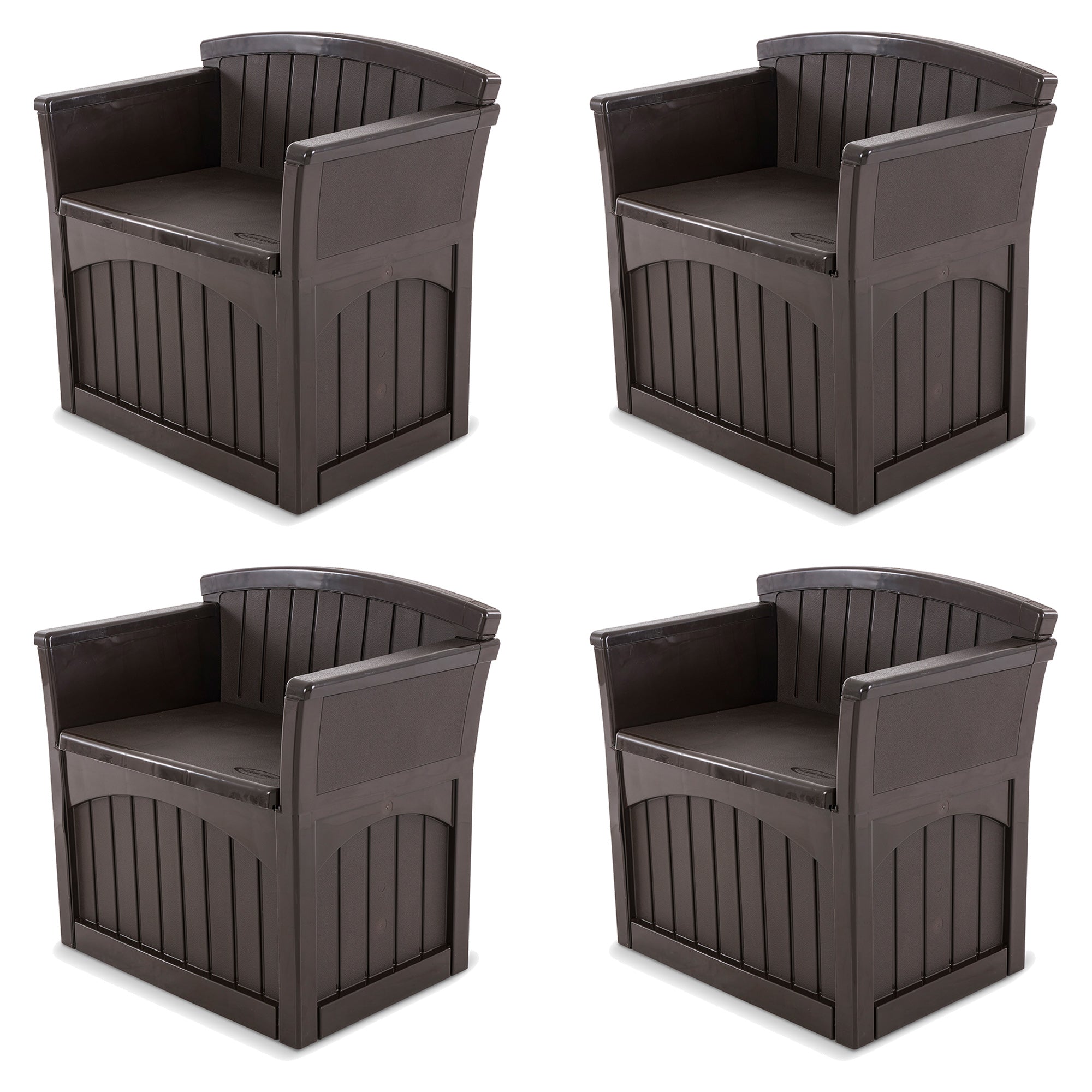 Suncast 31 Gallon Indoor and Outdoor Storage Patio Bench Chair, Java (4 Pack) - VMInnovations