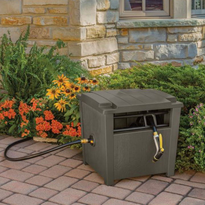 Suncast Farmington Hideaway Garden Hose Storage Pot Container, Stoney (2 Pack)