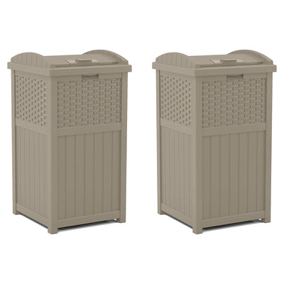 Suncast Wicker Plastic Hideaway Trash Can with Latching Lid, Dark Taupe (2 Pack) - VMInnovations