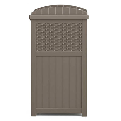 Suncast Wicker Plastic Hideaway Trash Can with Latching Lid, Dark Taupe (2 Pack)