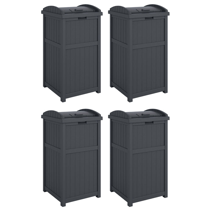 Suncast 30 Gallon Hideaway Trash Waste Bins for Outdoor, Cyberspace (4 Pack)