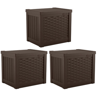 Suncast 22 Gallon Outdoor Patio Small Deck Box with Storage Seat, Java (3 Pack) - VMInnovations