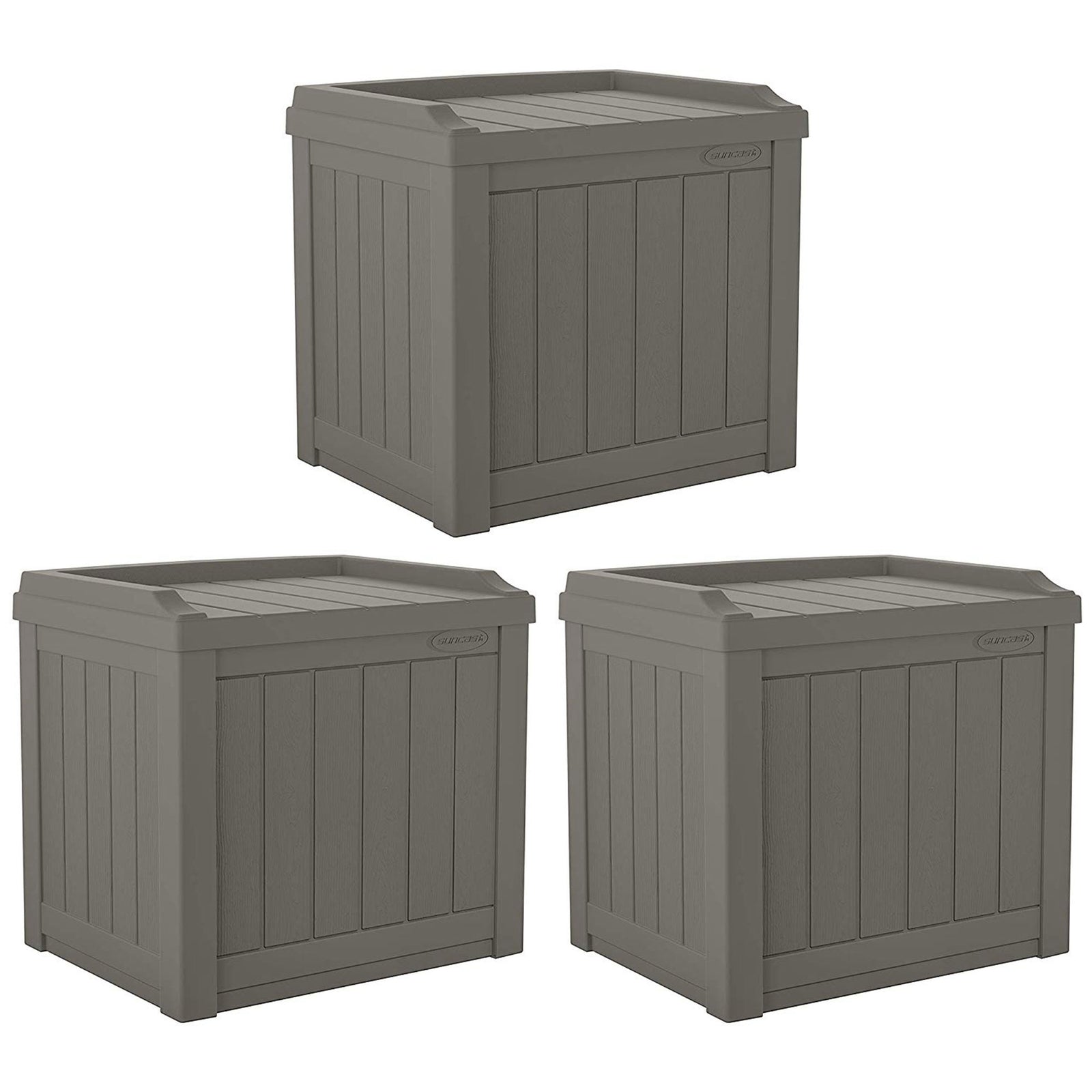 Suncast 22 gal Outdoor Patio Small Deck Chest Box w/Storage Seat, Stone (3 Pack) - VMInnovations