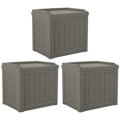 Suncast 22 gal Outdoor Patio Small Deck Chest Box w/Storage Seat, Stone (3 Pack) - VMInnovations
